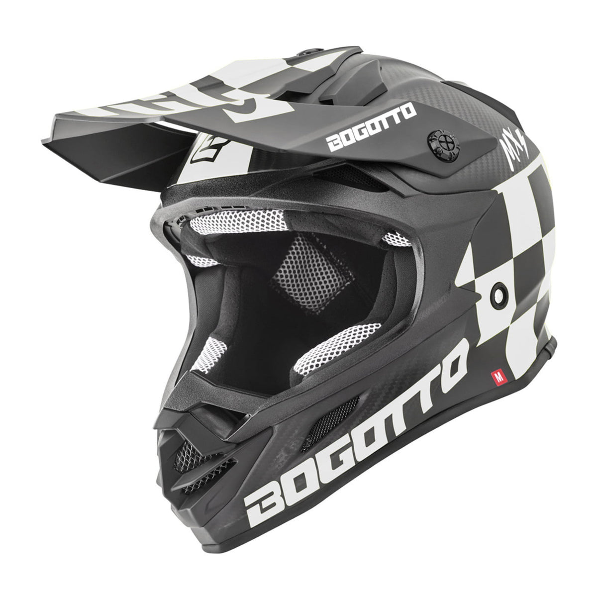 Bogotto V328 XADREZ CARBON MOTOCROSS HELMET（ボガット V328 シャドレス カーボンモトクロスヘルメット）（ブラック／ホワイト）オフロードヘルメット 斜めから左側